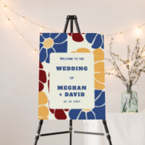 Retro Groovy Boho Chic Floral Wedding Welcome Sign
