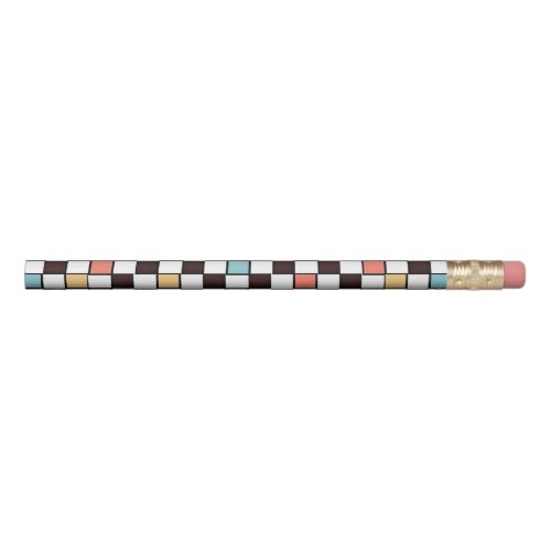Retro groovy boho colorful checkerboard pattern pencil