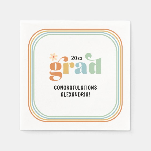 Retro Groovy Boho Daisy 2026 Grad Party Napkins (Front)