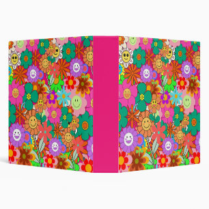 Retro Groovy Boho Hippie Flowers 3 Ring Binder