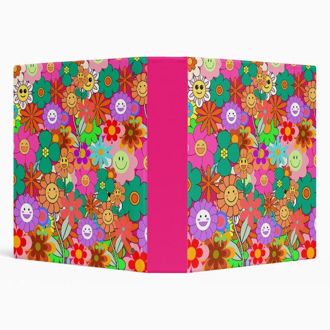 Retro Groovy Boho Hippie Flowers 3 Ring Binder (Background)
