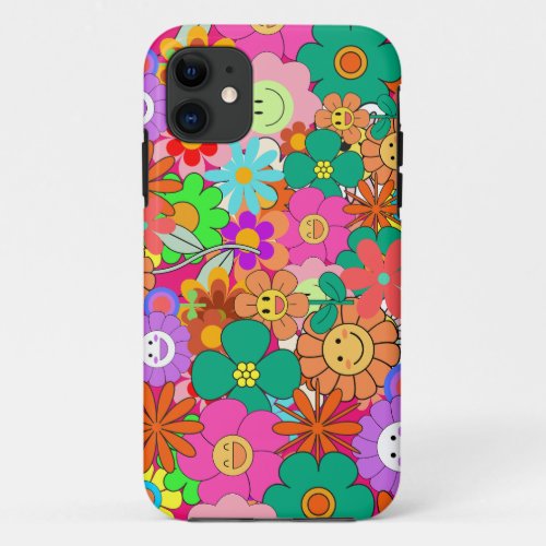 Retro Groovy Boho Hippie Flowers iPhone 11 Case