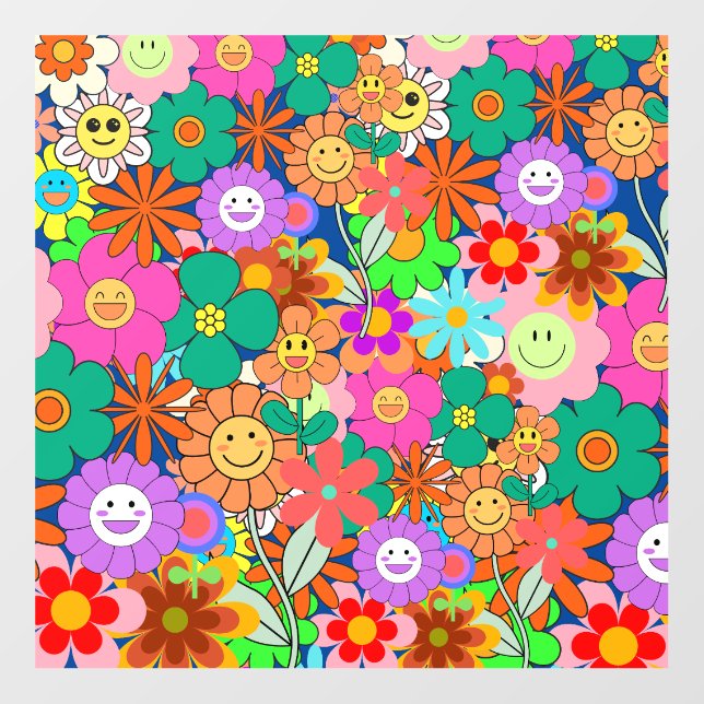 Retro Groovy Boho Hippie Flowers  Floor Decals (Front)