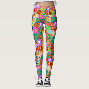 Retro Groovy Boho Hippie Flowers  Leggings