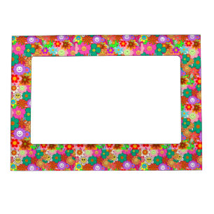 Retro Groovy Boho Hippie Flowers Magnetic Frame