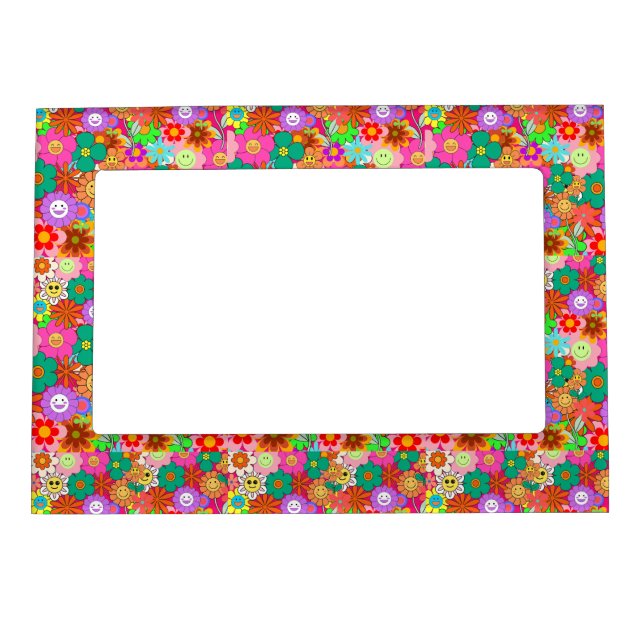 Retro Groovy Boho Hippie Flowers   Magnetic Frame (Front)