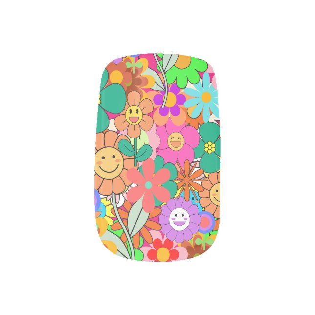 Retro Groovy Boho Hippie Flowers Minx Nail Art (Left Thumb)