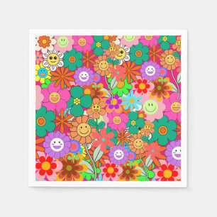 Retro Groovy Boho Hippie Flowers Napkins