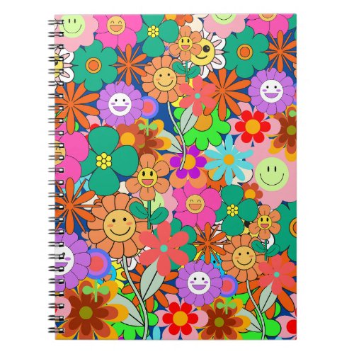 Retro Groovy Boho Hippie Flowers Notebook