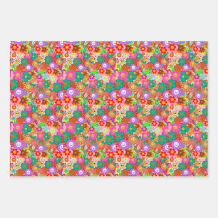 Retro Groovy Boho Hippie Flowers Wrapping Paper Sheets