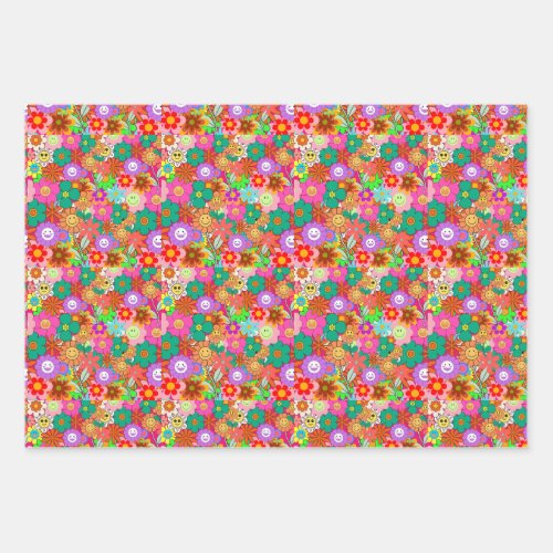 Retro Groovy Boho Hippie Flowers  Wrapping Paper Sheets