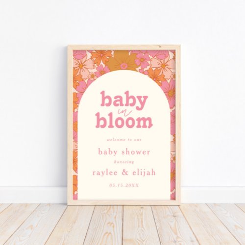 Retro Groovy Boho Pink Baby in Bloom Welcome Sign