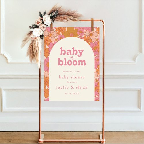 Retro Groovy Boho Pink Baby in Bloom Welcome Sign