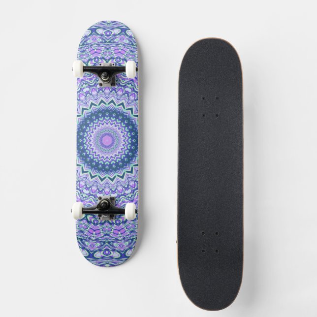 Retro Groovy Boho Trippy Hippie Jewel-Tone Mandala Skateboard (Front)