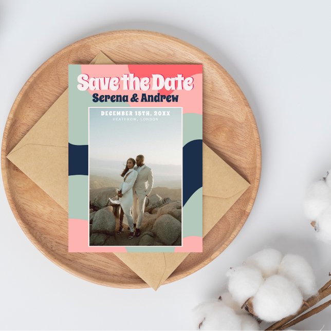 Retro Groovy Bold Abstract Typography Photo Save The Date (Creator Uploaded)