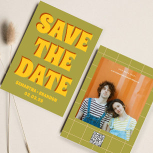 Retro Groovy Bold & Bright Boho Wedding Qr Code  Save The Date