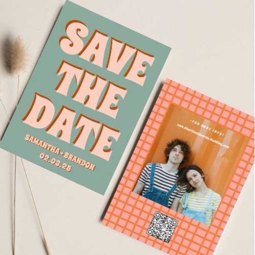 Retro Groovy Bold  Bright Boho Wedding Qr Code  Save The Date