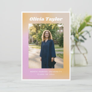 Retro Groovy Bold Pink Orange Photo Graduation Announcement