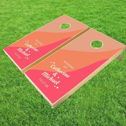 Retro Groovy Bold Typography Colorful 70s Wedding Cornhole Set