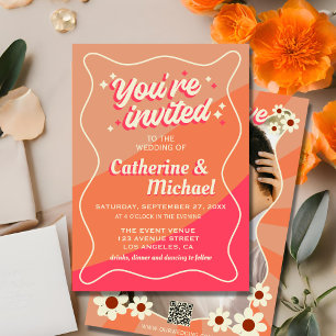 Retro Groovy Bold Typography Colorful 70's Wedding Invitation