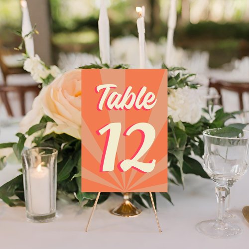 Retro Groovy Bold Typography Colorful 70s Wedding Table Number