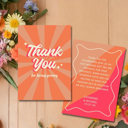 Retro Groovy Bold Typography Colorful 70s Wedding Thank You Card
