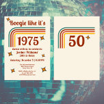 Retro Groovy Boogie Simple Dance 50th Birthday Invitation<br><div class="desc">Get ready to groove with this retro-inspired 50th birthday invitation! The front features a wavy, colorful line in a nostalgic 70s palette with the bold phrase "Let's boogie like it's" on top and the year of birth tucked beneath. The back continues the fun with the same vintage curve graphic and...</div>