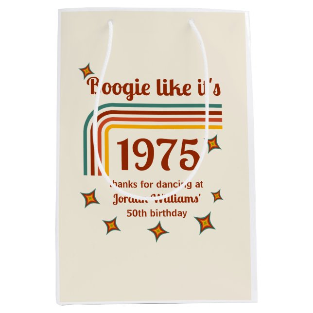 Retro Groovy Boogie Simple Dance 50th Birthday Medium Gift Bag (Front)
