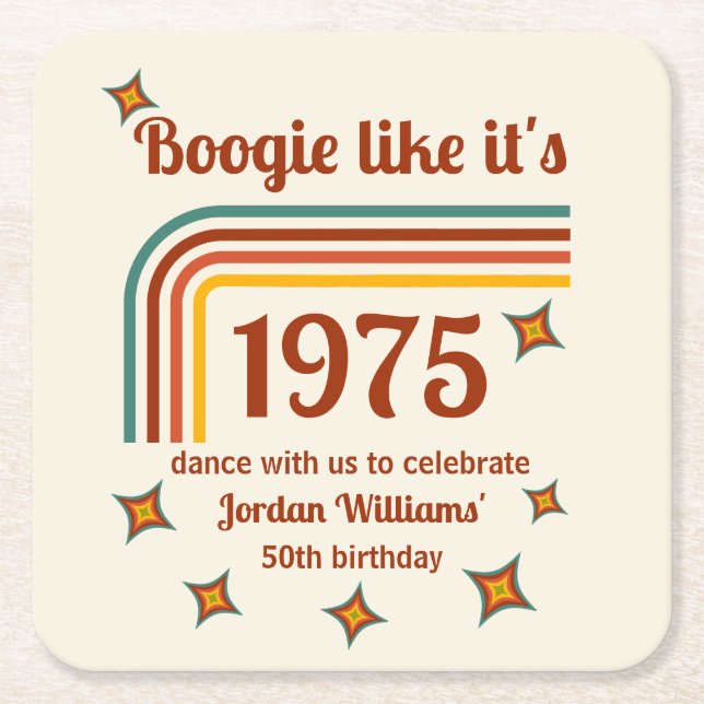 Retro Groovy Boogie Simple Dance 50th Birthday Square Paper Coaster (Front)