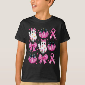 Retro Groovy Breast Cancer Ghost Coquette Hallowee T-Shirt