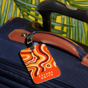 Retro Groovy Bright Orange Bold Boho Luggage Tag