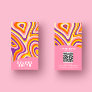 Retro Groovy Bright Pink QR Code Bold Boho Unique Business Card