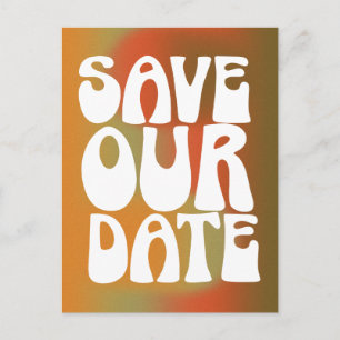 Retro Groovy Burnt Orange Modern 70s Save the Date Postcard