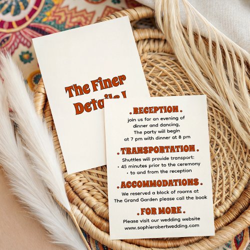 Retro Groovy Burnt Orange Wedding Details Enclosure Card