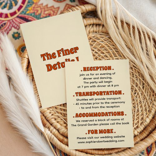 Retro Groovy Burnt Orange Wedding Details Enclosure Card