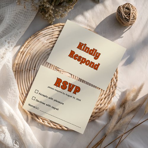 Retro Groovy Burnt Orange Wedding RSVP Card