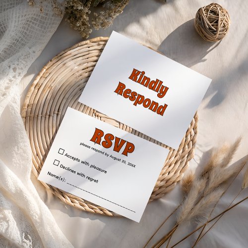 Retro Groovy Burnt Orange Wedding RSVP Card