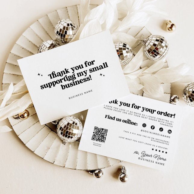 Retro Groovy Business Thank You QR Code Card (Retro Business Thank You Card)