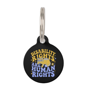 Retro Groovy Cat Disability Rights Are Human Right Pet ID Tag