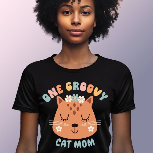 Retro Groovy Cat Mom Personalized T_Shirt