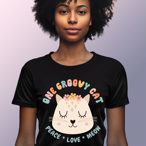 Retro Groovy Cat Personalized T_Shirt