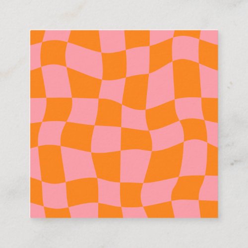 Retro Groovy Checker Checkerboard Logo Pink Orange Square Business Card