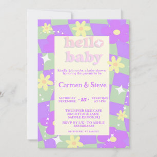 Retro groovy Checkerboard  baby shower Invitation
