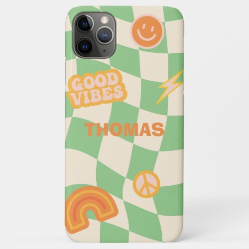 Retro Groovy Checkerboard Customizable Name Case_M iPhone 11 Pro Max Case