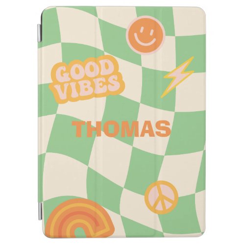 Retro Groovy Checkerboard Customizable Name Case_M iPad Air Cover