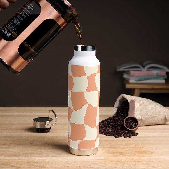 Retro groovy checkered background in orange water bottle (Coffee)