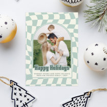 Retro Groovy Checkered Happy Holidays Photo Holiday Card