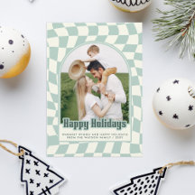 Retro Groovy Checkered Happy Holidays Photo