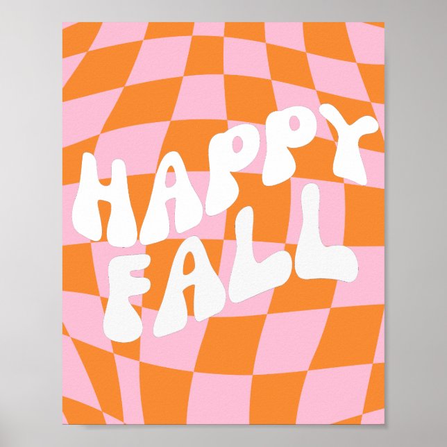 Retro Groovy Checkered Pink And Orange Fall Wall  Poster (Front)