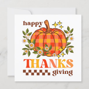 Retro Groovy Checkered Pumpkin Daisy Thanksgiving Card